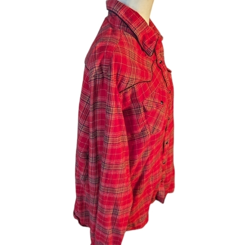 Back in The Saddle Western Pearl Snap cowgirl red Plaid Shirt Embroidery sz XL - Picture 5 of 11